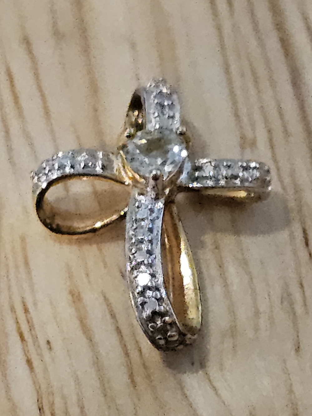 Ross-Simons 18K Gold over Sterling Silver Topaz & Diamond Accent Cross Pendant